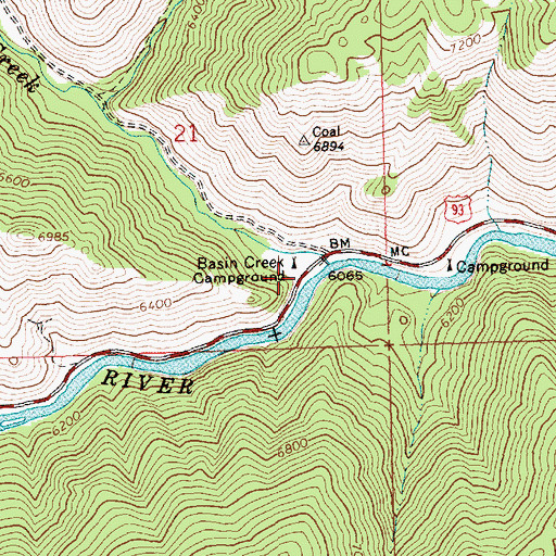 Topographic Map of Basin Creek Campground, ID