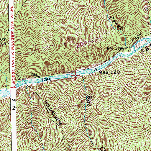 Topographic Map of Bat Creek, ID