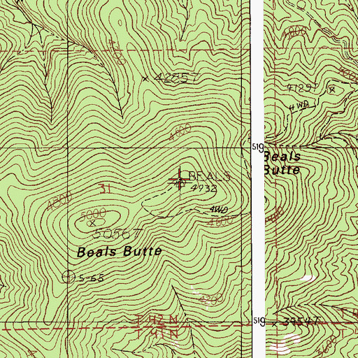 Topographic Map of Beals Butte, ID