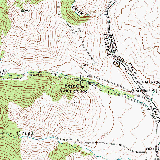 Topographic Map of Bear Creek Campground, ID