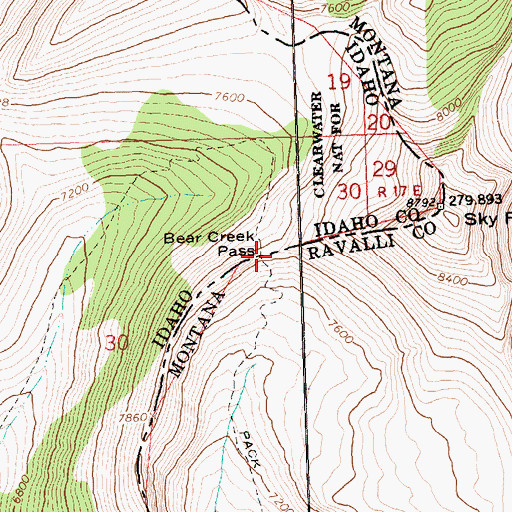 Topographic Map of Bear Creek Pass, ID