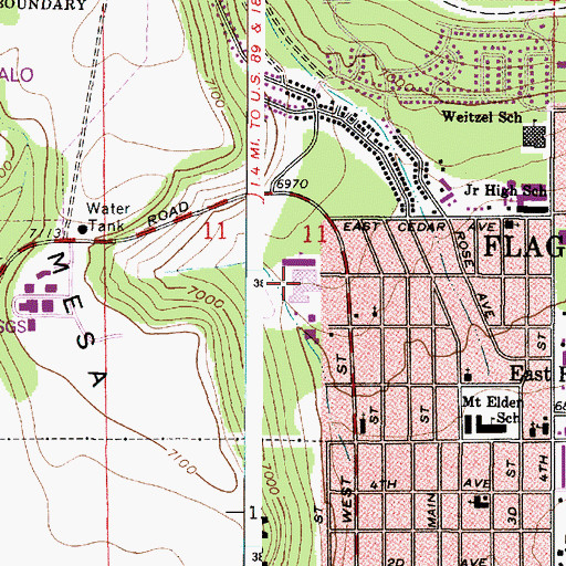 Topographic Map of Coconino High School, AZ