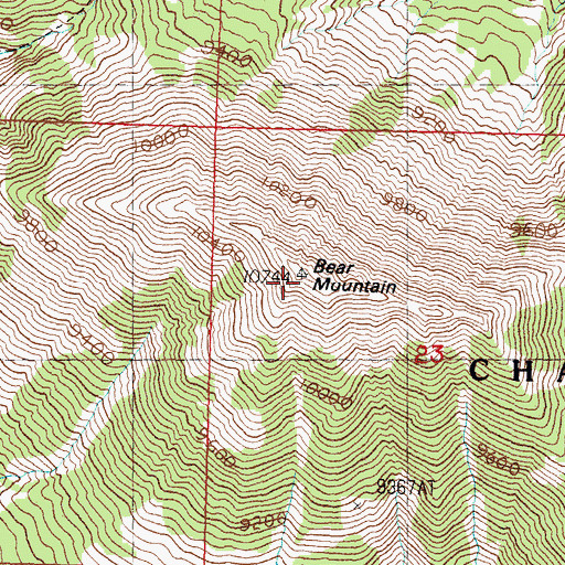 Topographic Map of Bear Mountain, ID