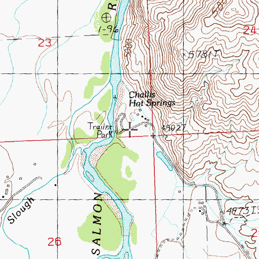 Topographic Map of Challis Hot Springs, ID