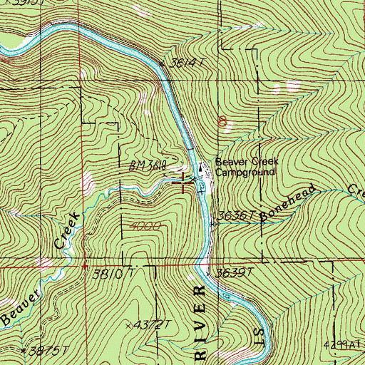 Topographic Map of Beaver Creek, ID