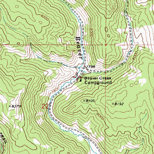 Topographic Map of Beaver Creek Campground, ID