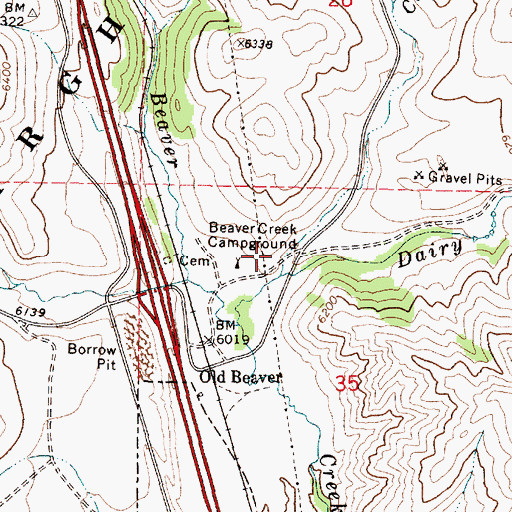 Topographic Map of Beaver Creek Campground, ID