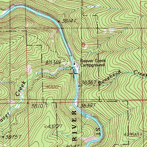 Topographic Map of Beaver Creek Campground, ID
