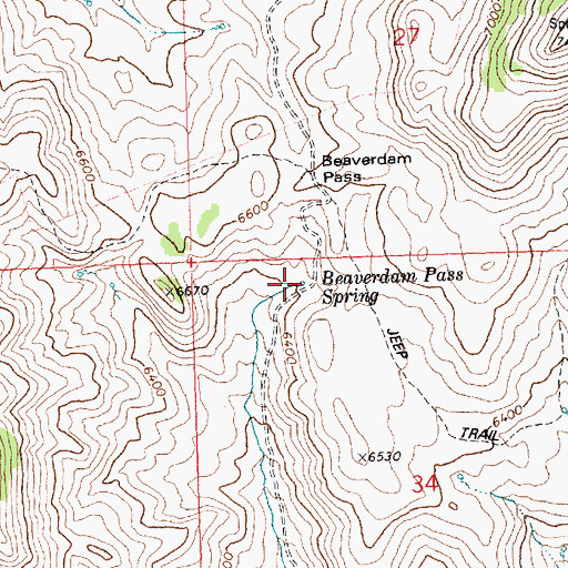 Topographic Map of Beaverdam Pass Spring, ID