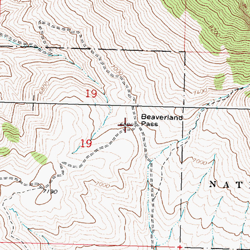 Topographic Map of Beaverland Pass, ID