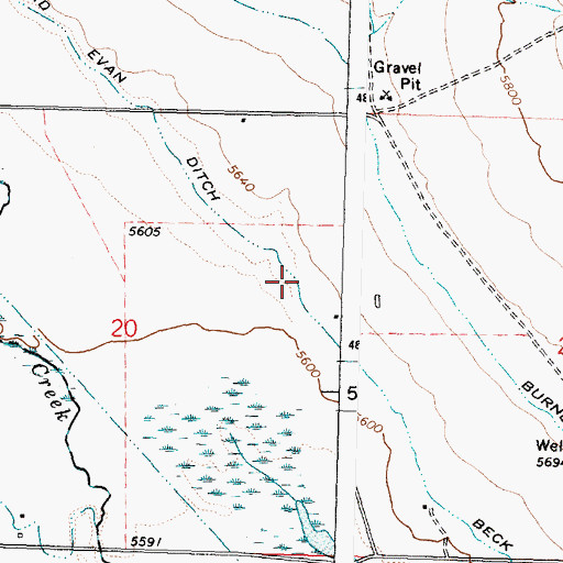 Topographic Map of Beck and Evan Ditch, ID