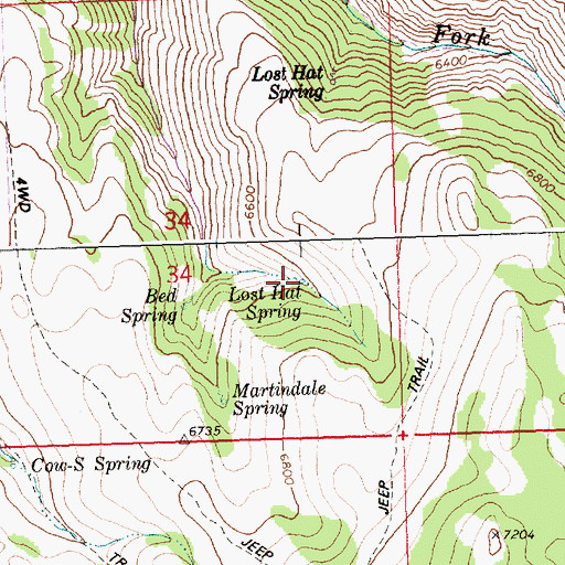 Topographic Map of Bed Spring, ID