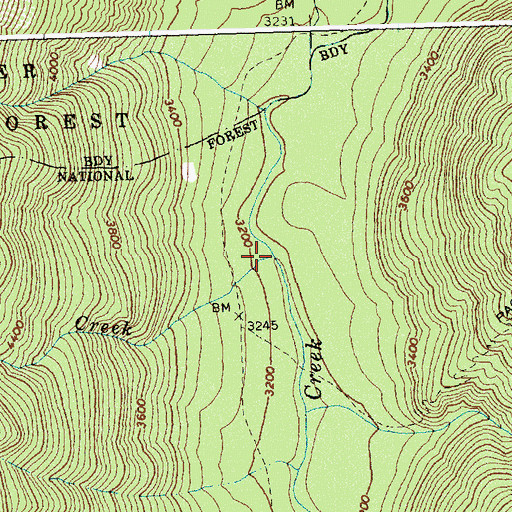 Topographic Map of Bell Creek, ID