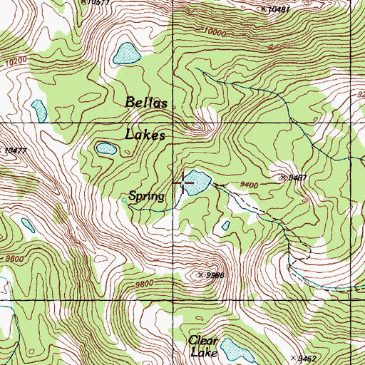 Topographic Map of Bellas Lakes, ID