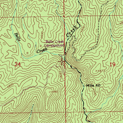 Topographic Map of Belle Creek, ID
