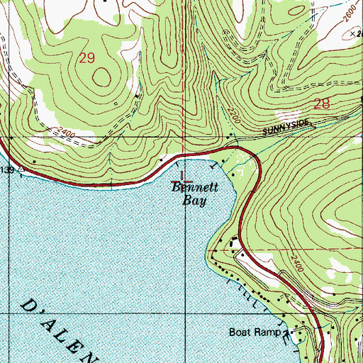Topographic Map of Bennett Bay, ID