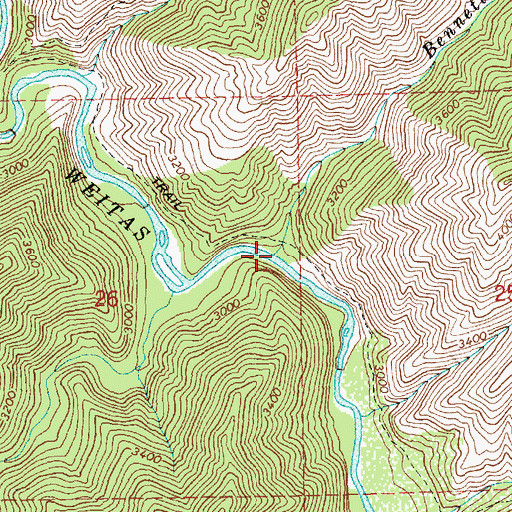 Topographic Map of Bennett Creek, ID