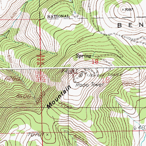 Topographic Map of Bennett Mountain, ID