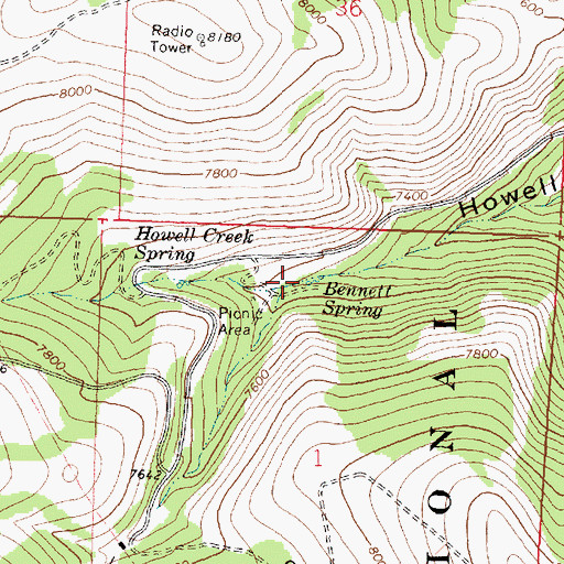 Topographic Map of Bennett Spring, ID