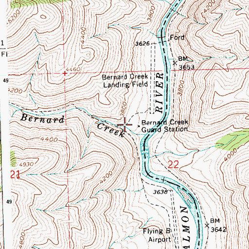 Topographic Map of Bernard Creek Guard Station, ID