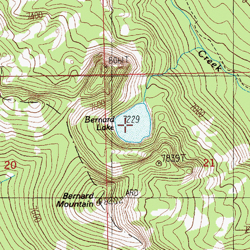 Topographic Map of Bernard Lake, ID