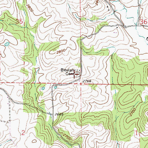 Topographic Map of Beulah Cemetery, ID