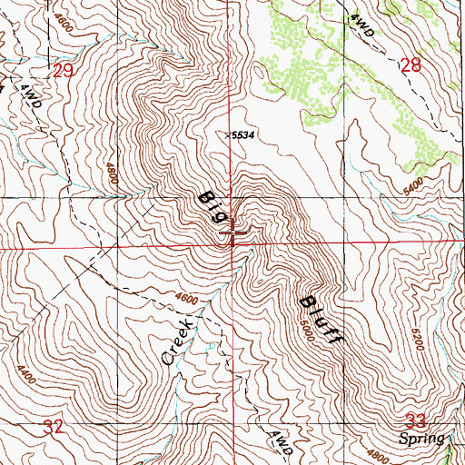 Topographic Map of Big Bluff, ID