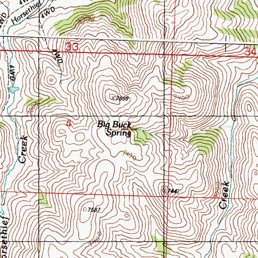 Topographic Map of Big Buck Spring, ID