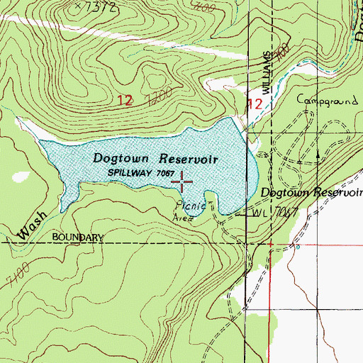 Topographic Map of Dogtown Dam, AZ
