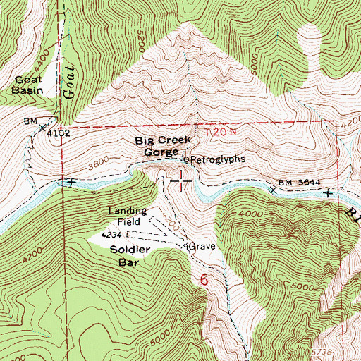 Topographic Map of Big Creek Gorge, ID