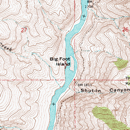 Topographic Map of Big Foot Island, ID