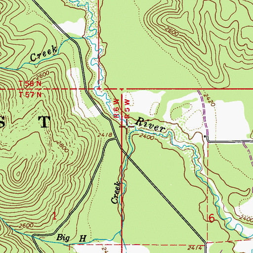 Topographic Map of Big H Creek, ID
