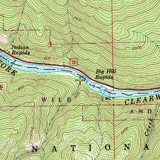 Topographic Map of Big Hill Rapids, ID