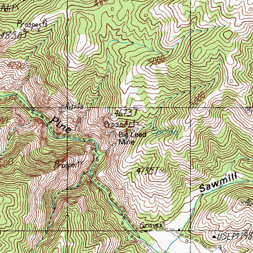 Topographic Map of Big Lead Mine, ID