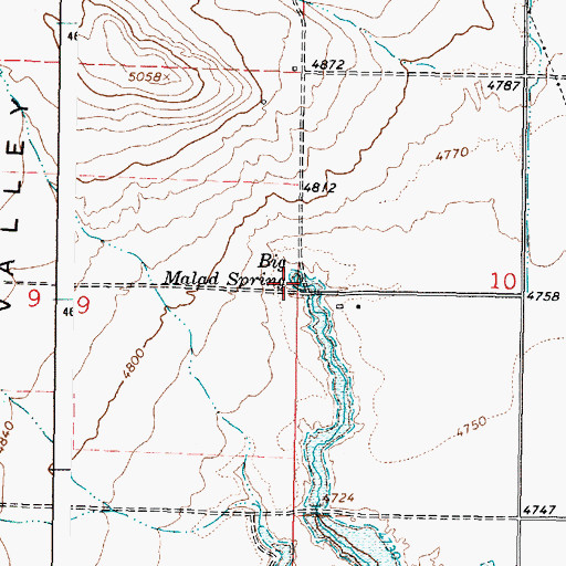 Topographic Map of Big Malad Spring, ID
