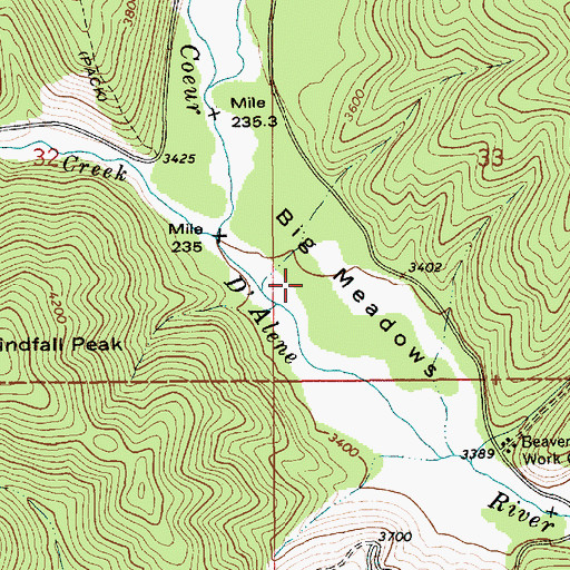 Topographic Map of Big Meadows, ID