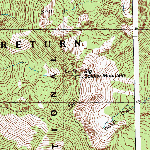 Topographic Map of Big Soldier Mountain, ID