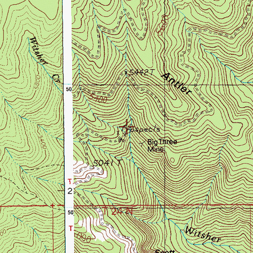 Topographic Map of Big Three Mine, ID