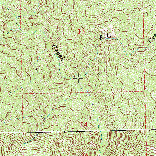 Topographic Map of Bill Creek, ID