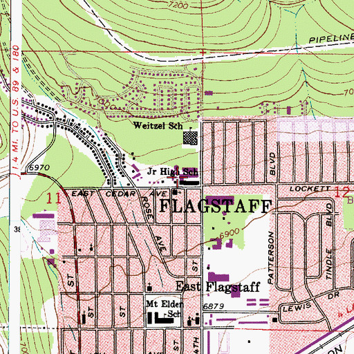 Topographic Map of East Flagstaff Junior High School, AZ