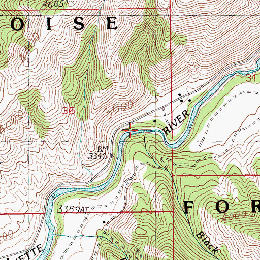 Topographic Map of Black Bear Creek, ID