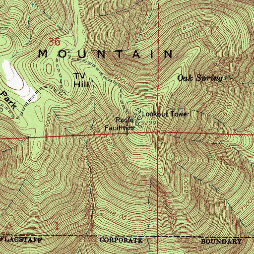 Topographic Map of Elden Mountain Lookout Tower, AZ