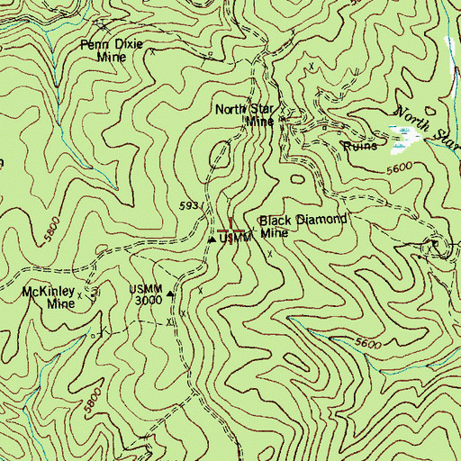 Topographic Map of Black Diamond Mine, ID