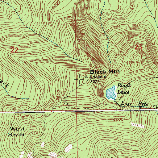 Topographic Map of Black Mountain, ID