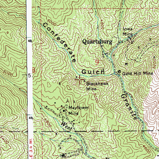 Topographic Map of Blackhawk Mine, ID