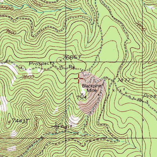 Topographic Map of Blackpine Mine, ID