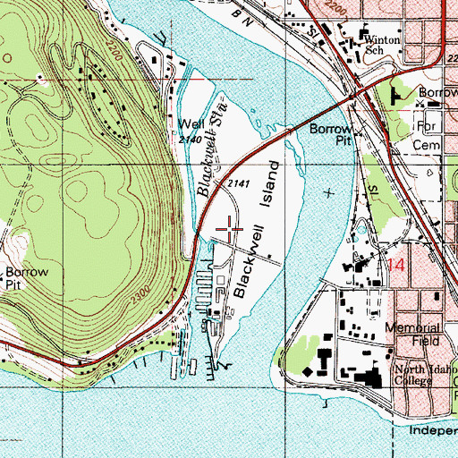 Topographic Map of Blackwell Island, ID