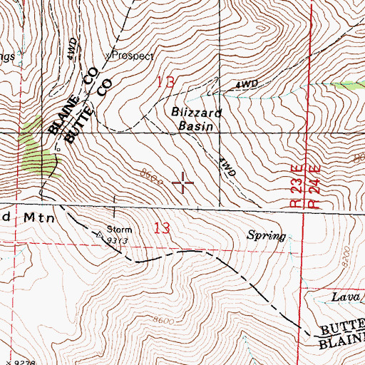Topographic Map of Blizzard Basin, ID