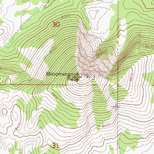 Topographic Map of Bloomington Peak, ID