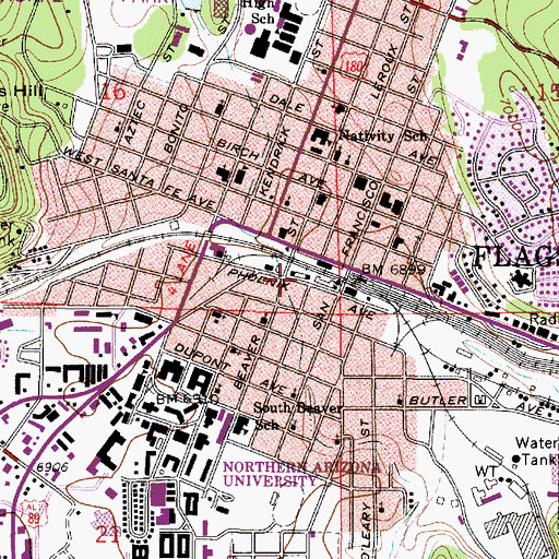 Topographic Map of Flagstaff Railroad Station, AZ